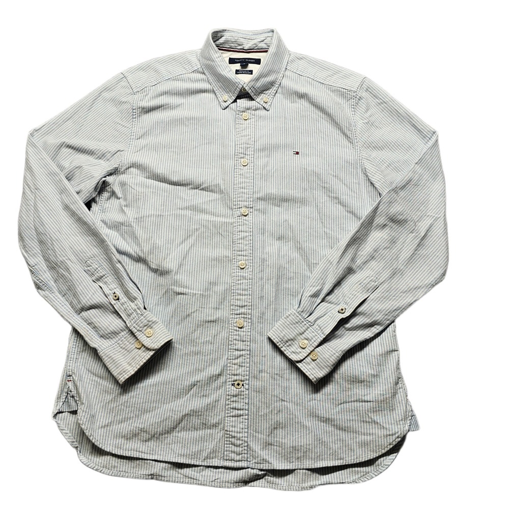 Tommy‎ Hilfiger Shirt Mens M Blue Striped Regular Fit Long Sleeve Button Down